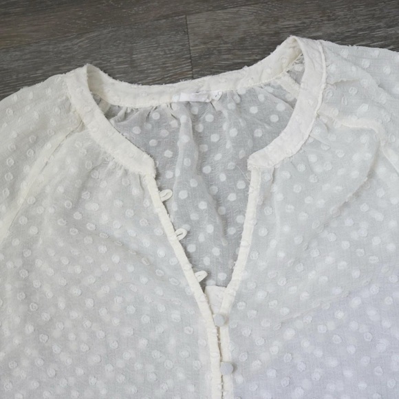 White sheer swiss dot peasant blouse - Picture 2 of 8